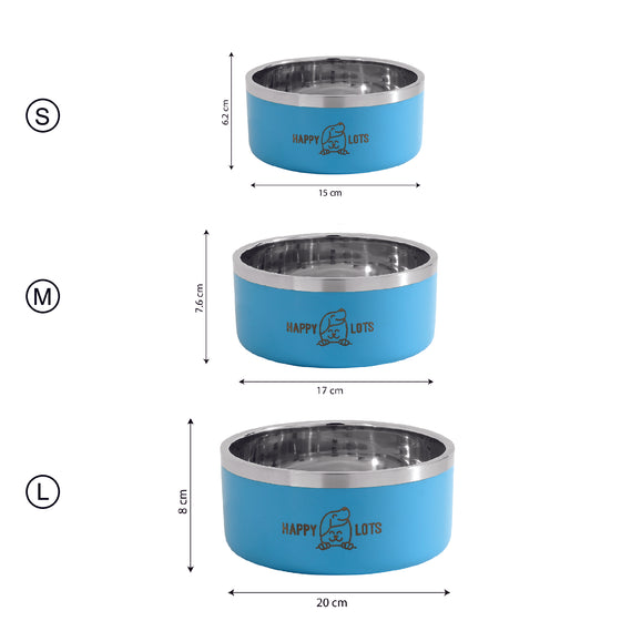 Happy Lots- Double Wall Bowl With Anti Skid Base - Skyblue