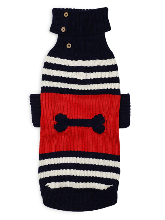 Polo Neck Bone Jacquard Sweater