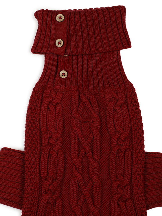 Chunky cable polo neck sweater