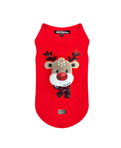 NIKKO VELVET T-SWEATER  RED "REINDEER"