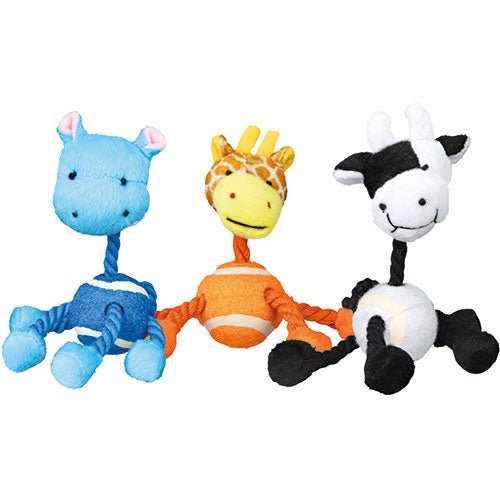 ANIMAL FIGURES WITH TENNIS BALL & ROPE - PLUSH TOY - Kanineindia